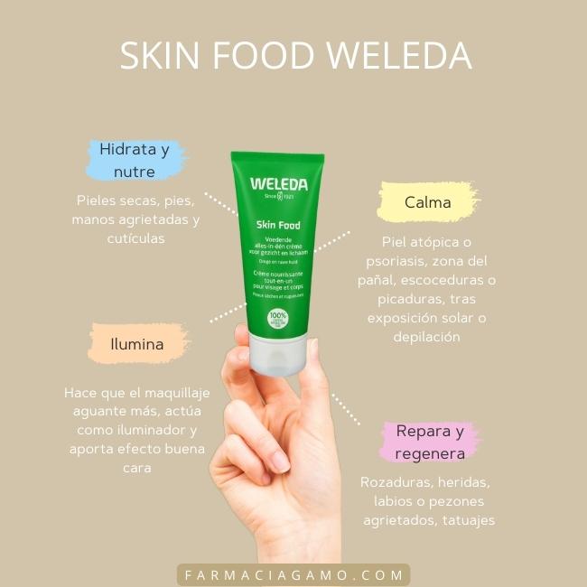 usos y beneficos crema skin food weleda 
